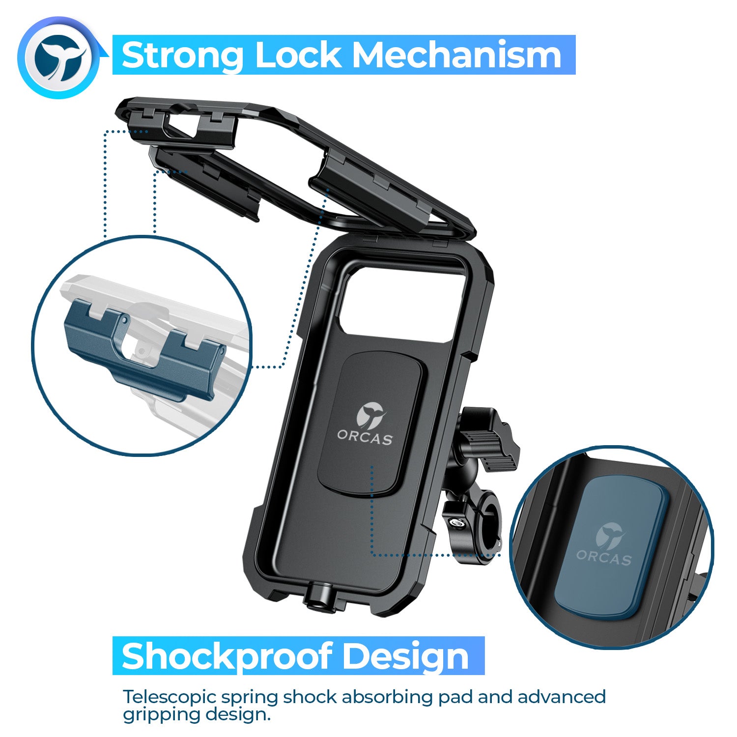 Orcas Motorbike Phone Holder Waterproof with Wireless Charger - 1 inch ball mount