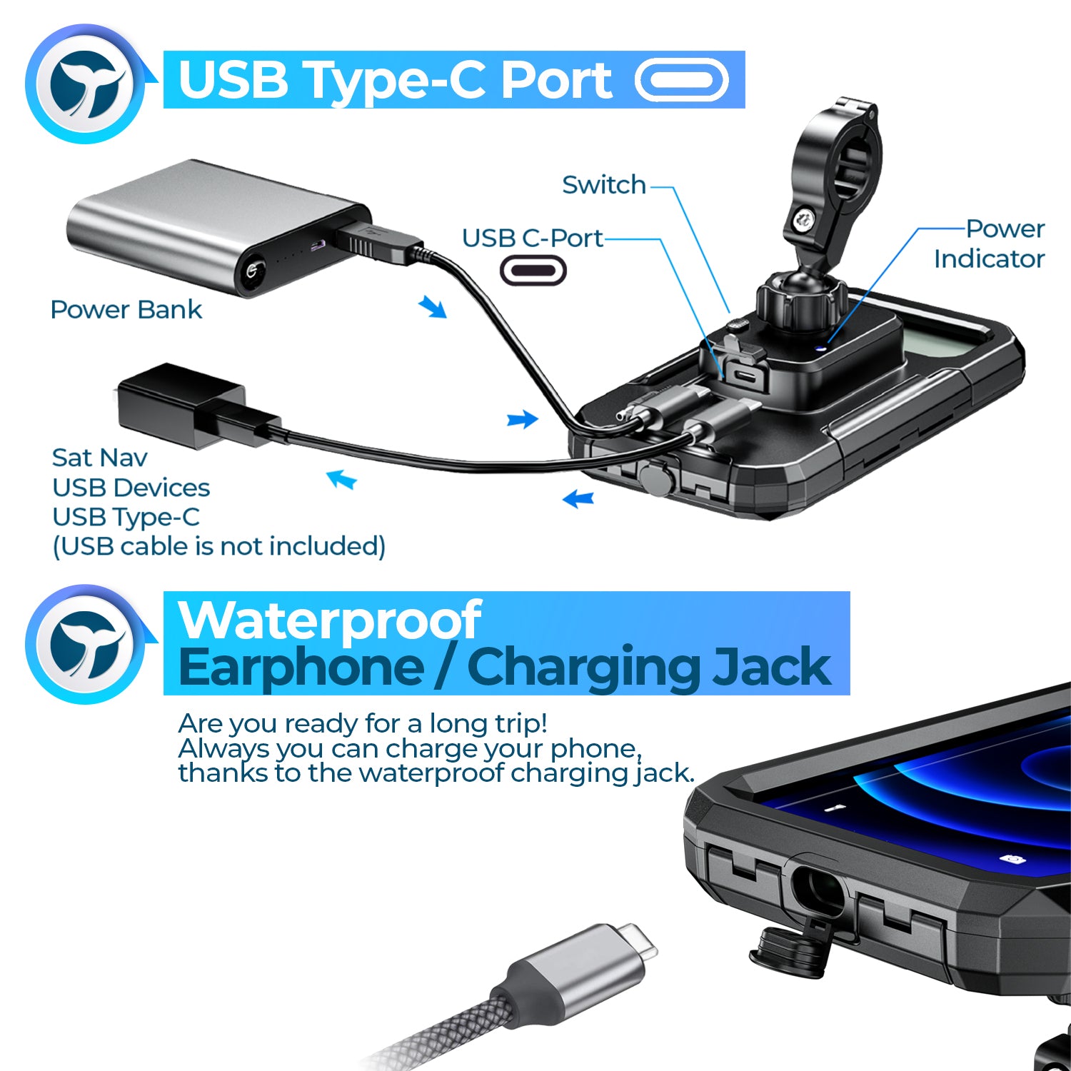 Orcas Motorbike Phone Holder Waterproof with Wireless