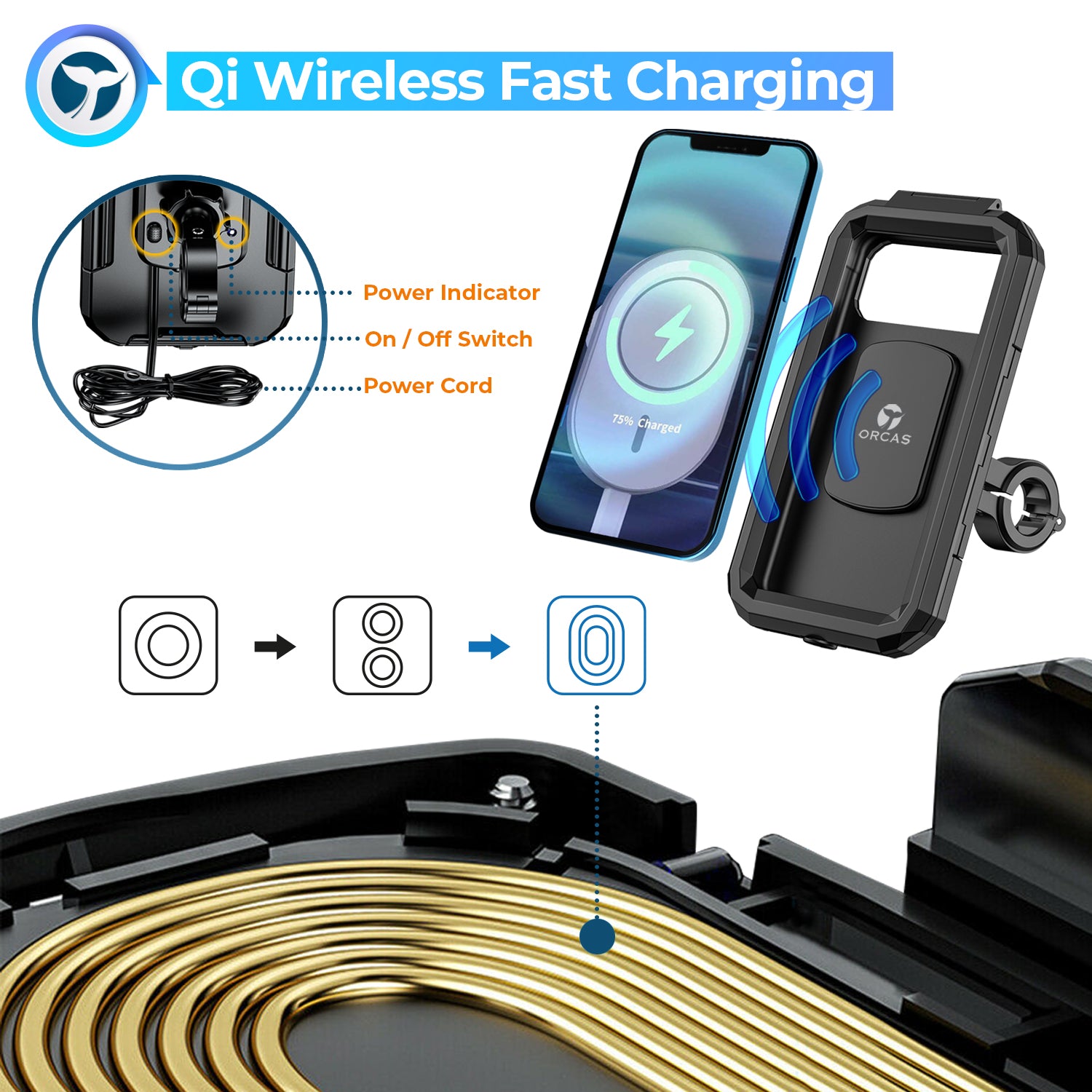 Orcas Motorbike Phone Holder Waterproof with Wireless