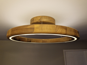 Handcrafted Walnut Wooden LED Ceiling Flush Mount Lamp with Dimmable Warm Light (remote control)