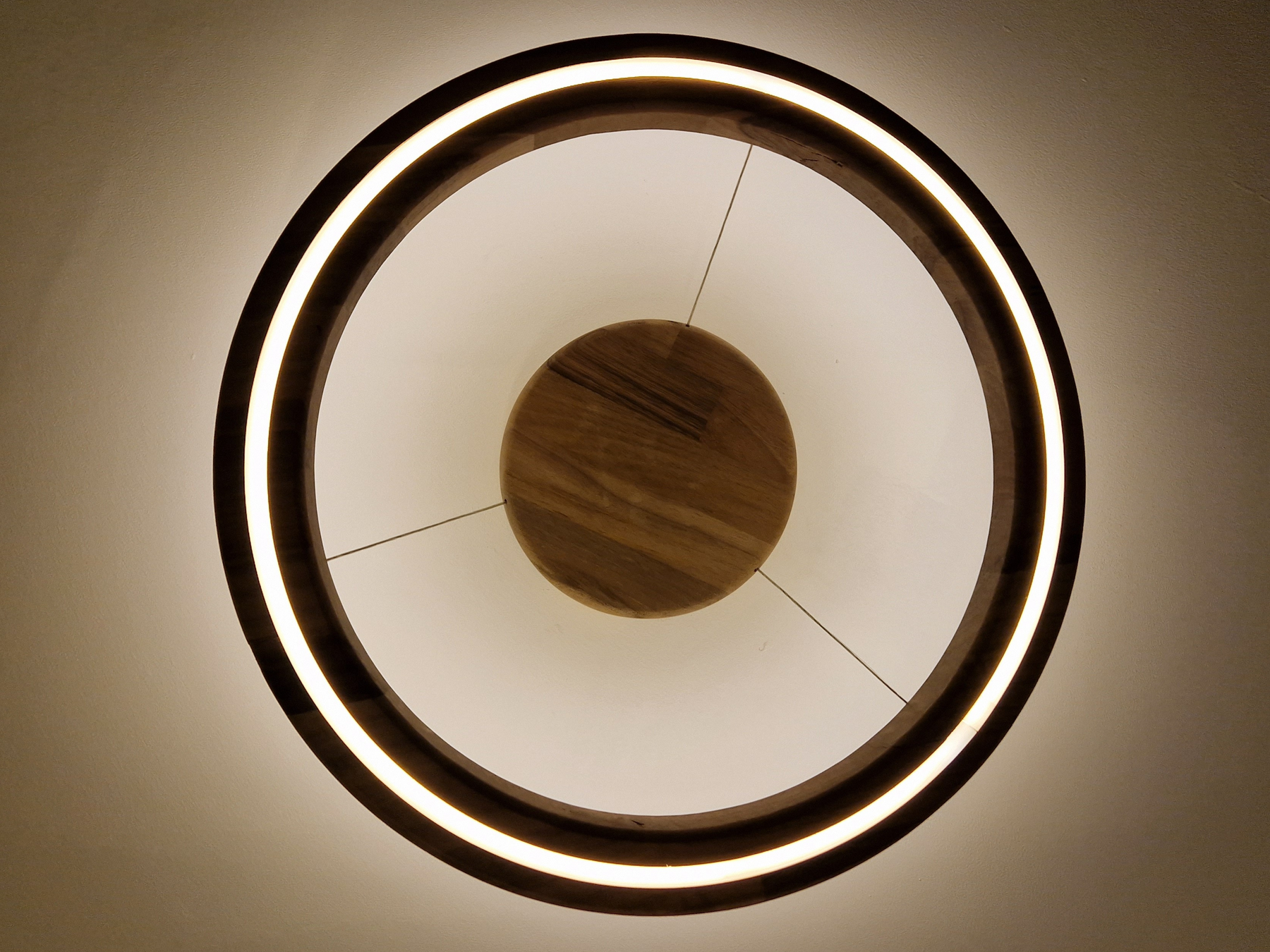 Handcrafted Walnut Wooden LED Ceiling Flush Mount Lamp with Dimmable Warm Light (remote control)