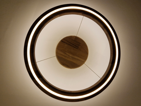 Handcrafted Walnut Wooden LED Ceiling Flush Mount Lamp with Dimmable Warm Light (remote control)