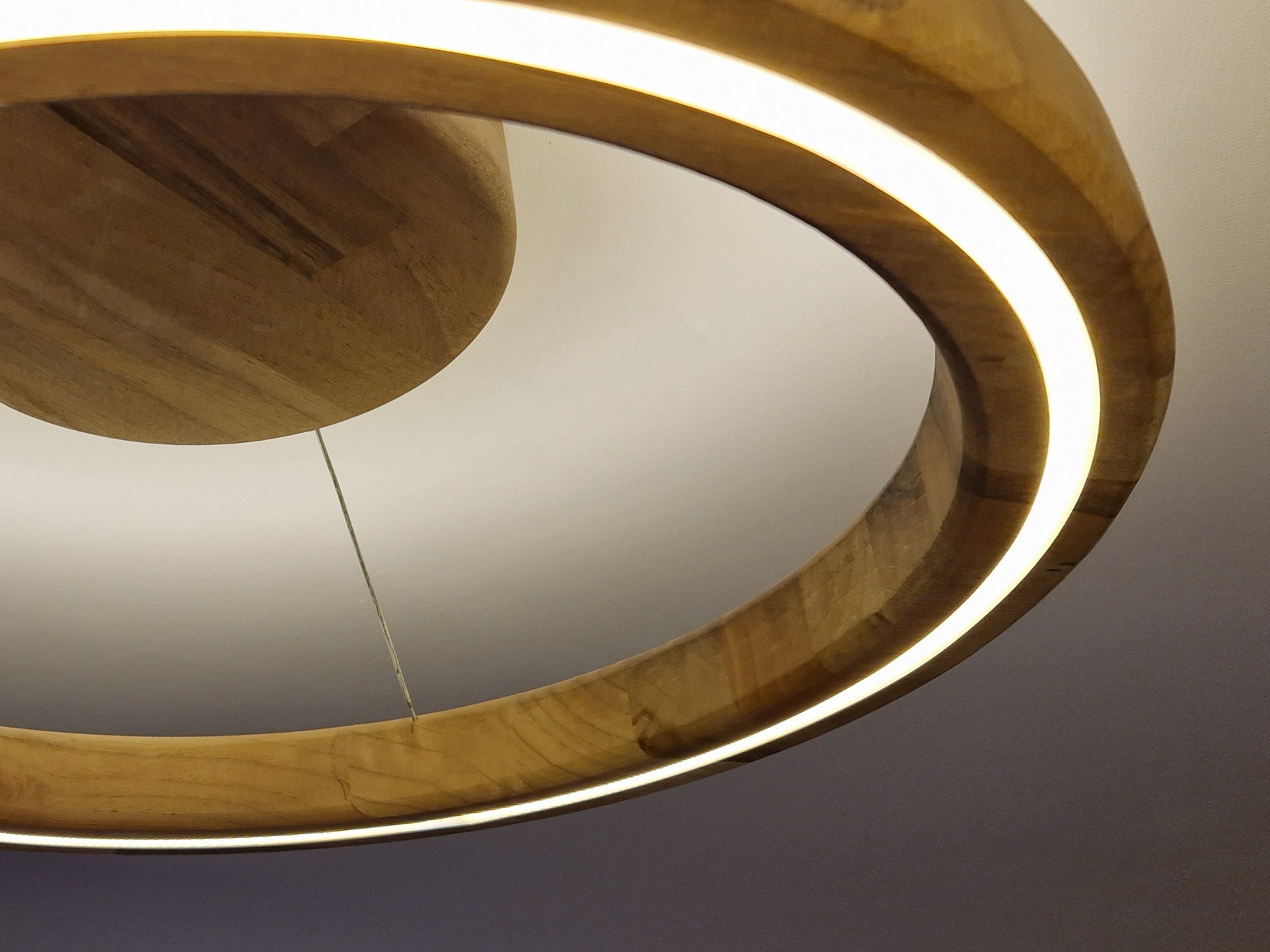 Handcrafted Walnut Wooden LED Ceiling Flush Mount Lamp with Dimmable Warm Light (remote control)