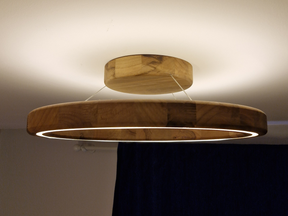 Handcrafted Walnut Wooden LED Ceiling Flush Mount Lamp with Dimmable Warm Light (remote control)