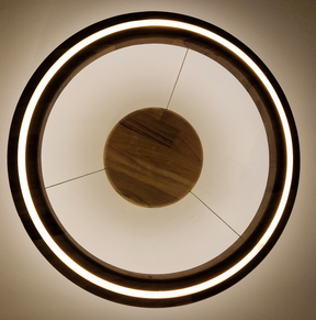 Handcrafted Walnut Wooden LED Ceiling Flush Mount Lamp with Dimmable Warm Light (remote control)