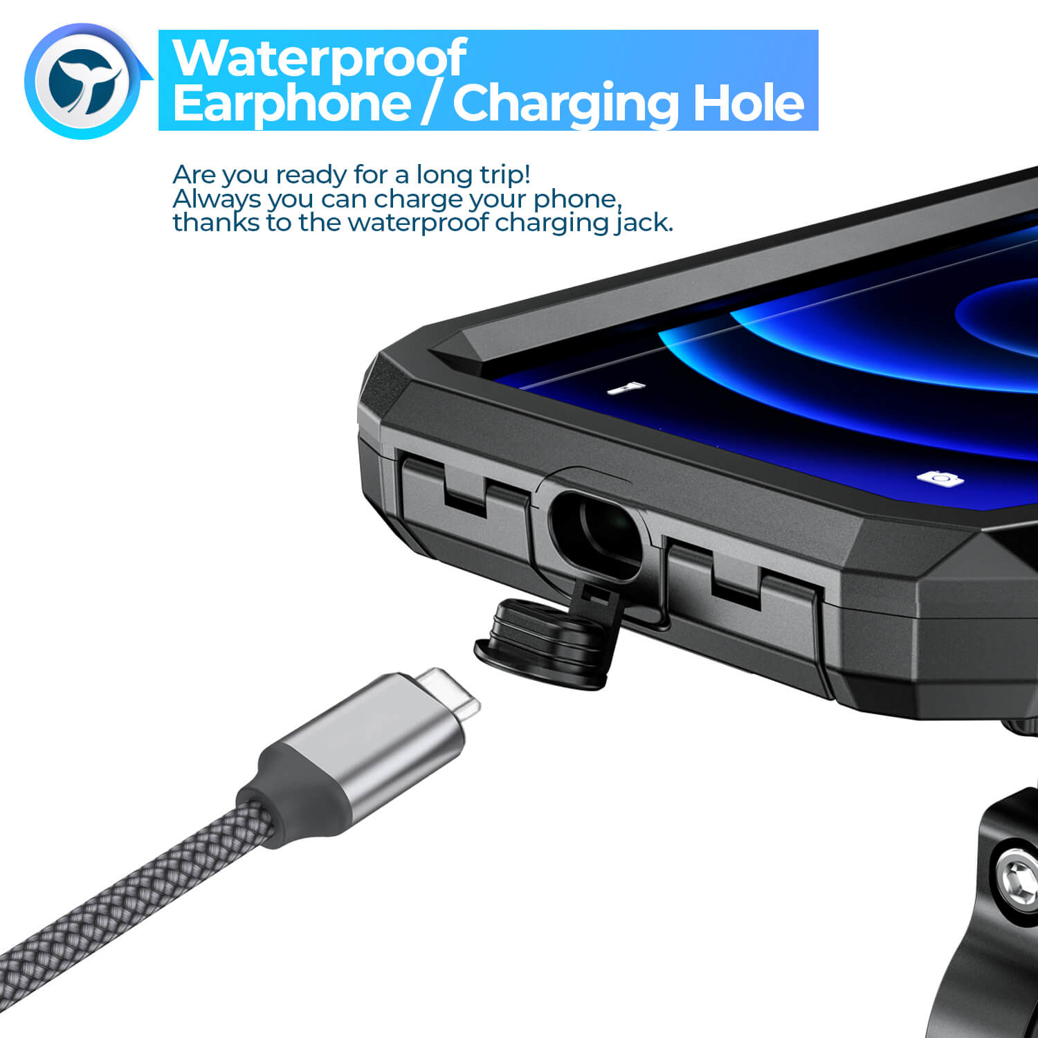 Orcas Motorbike Phone Holder Waterproof with Wireless Charger - 1 inch